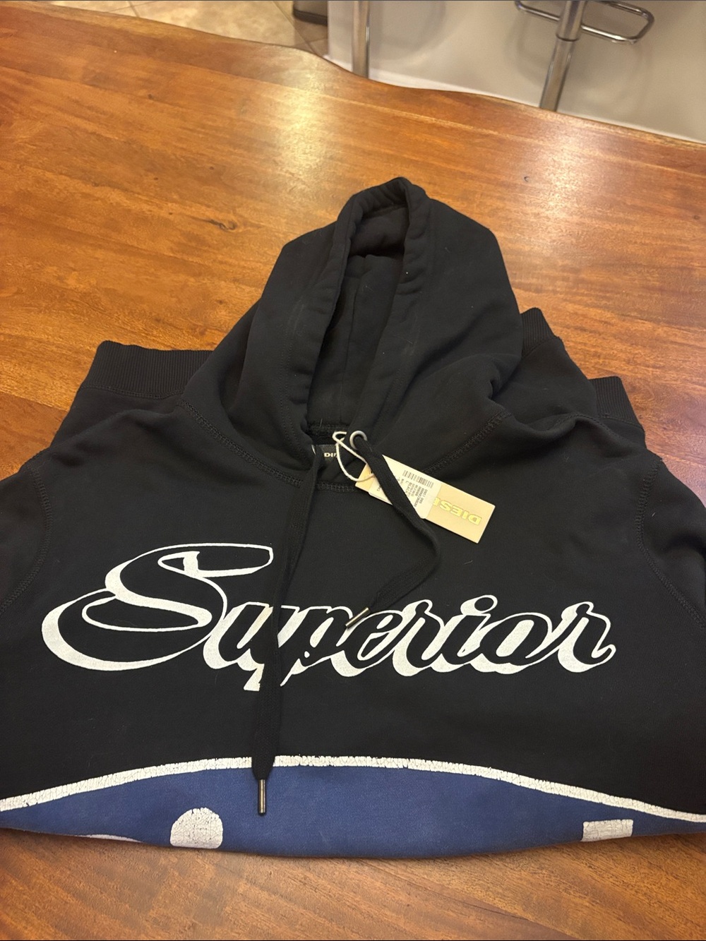 Diesel Black Sweatshirt with Blue Logo Panel and White Script